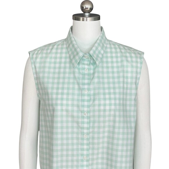 Lands' End Button-Up Top Womens 18P Petite Mint Green Gingham Sleeveless - Picture 5 of 8